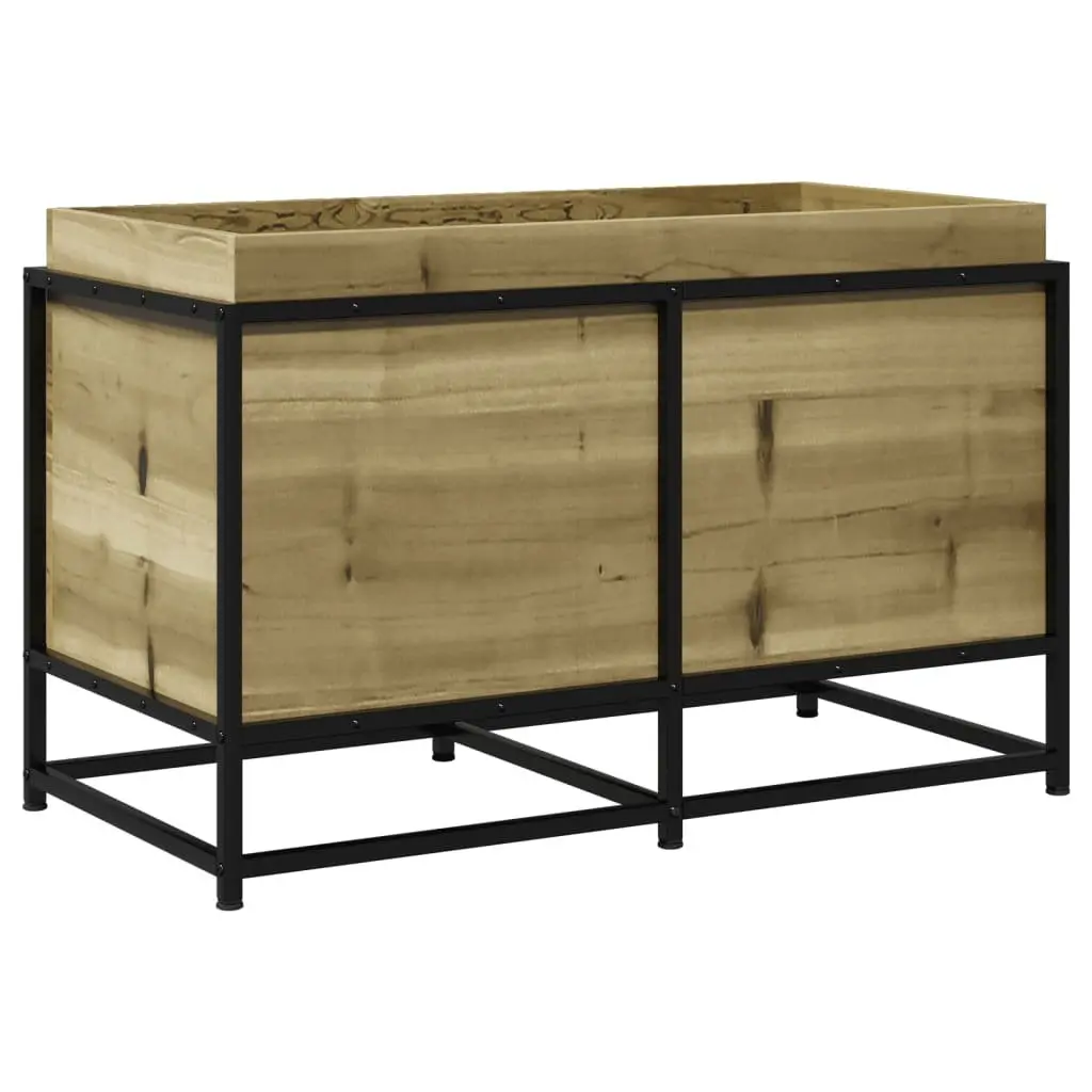 Garden Planter Box Outdoor Patio 80x40x50cm Brown Impregnated Pine Wood Steel Frame