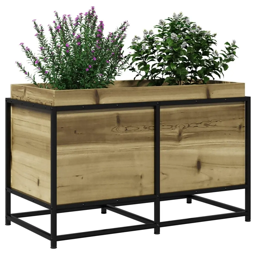 Garden Planter Box Outdoor Patio 80x40x50cm Brown Impregnated Pine Wood Steel Frame