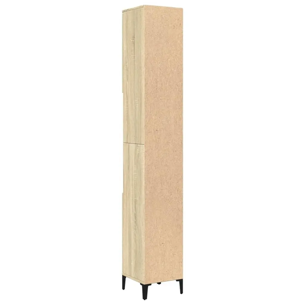 Bathroom Cabinet Engineered Wood 30x30x190cm Brown Sonoma Oak Tall Storage Unit with Shelves Doors