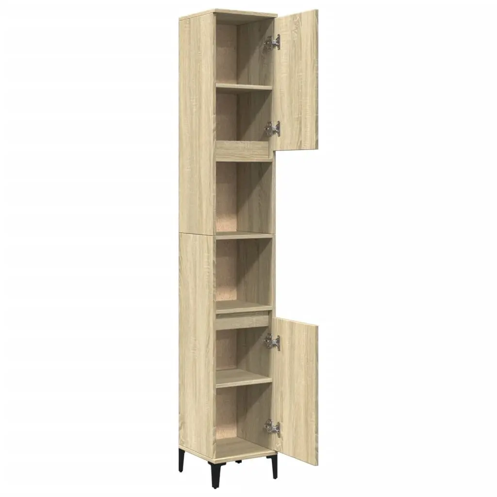 Bathroom Cabinet Engineered Wood 30x30x190cm Brown Sonoma Oak Tall Storage Unit with Shelves Doors