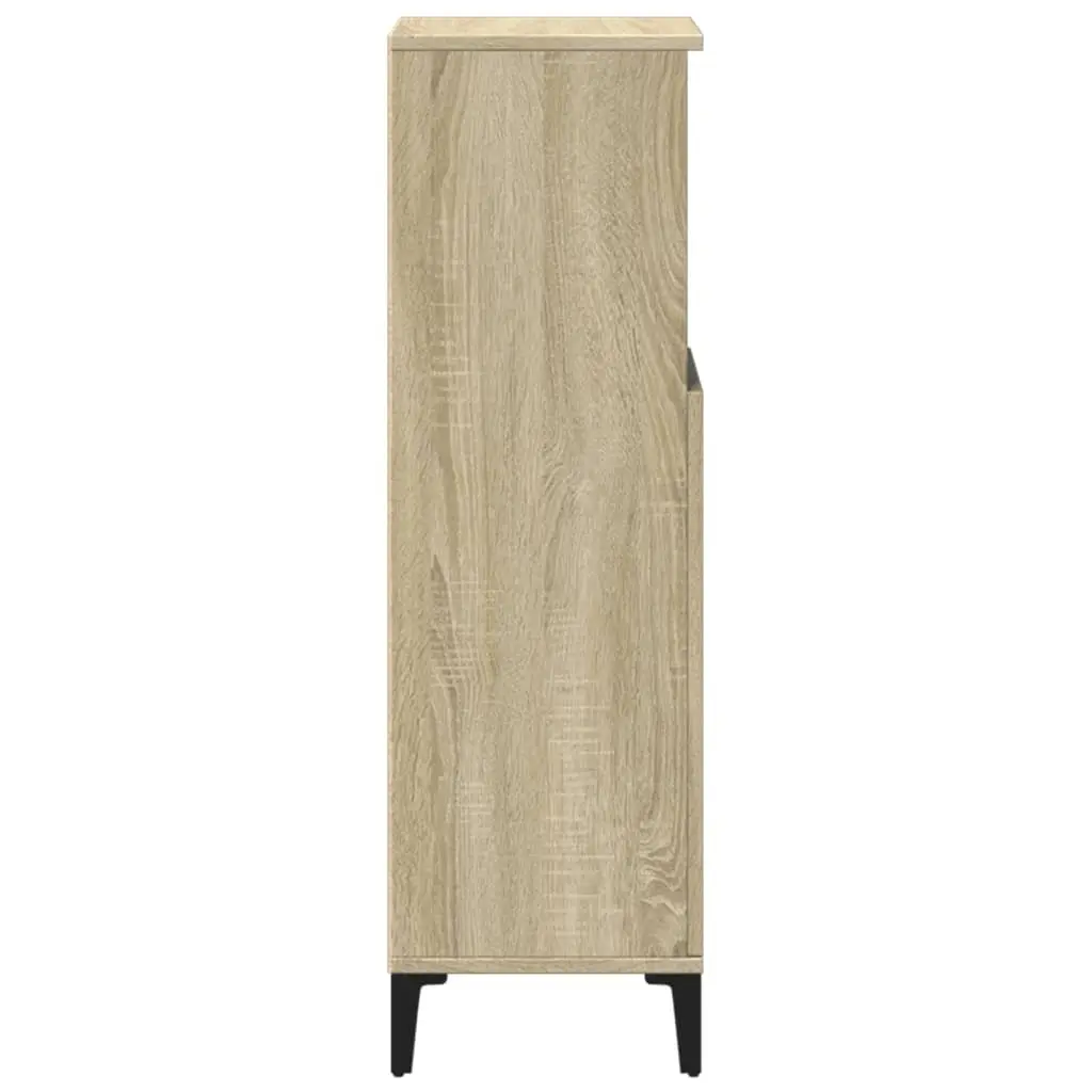 Bathroom Cabinet Engineered Wood Brown 100cm Height 30cm Width 30cm Depth Storage Cupboard with Open Compartment and Doors