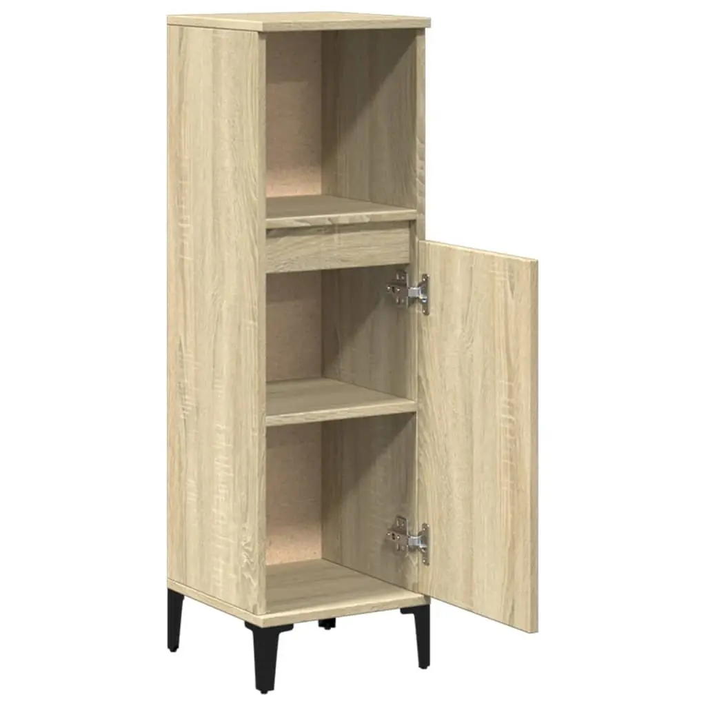 Bathroom Cabinet Engineered Wood Brown 100cm Height 30cm Width 30cm Depth Storage Cupboard with Open Compartment and Doors