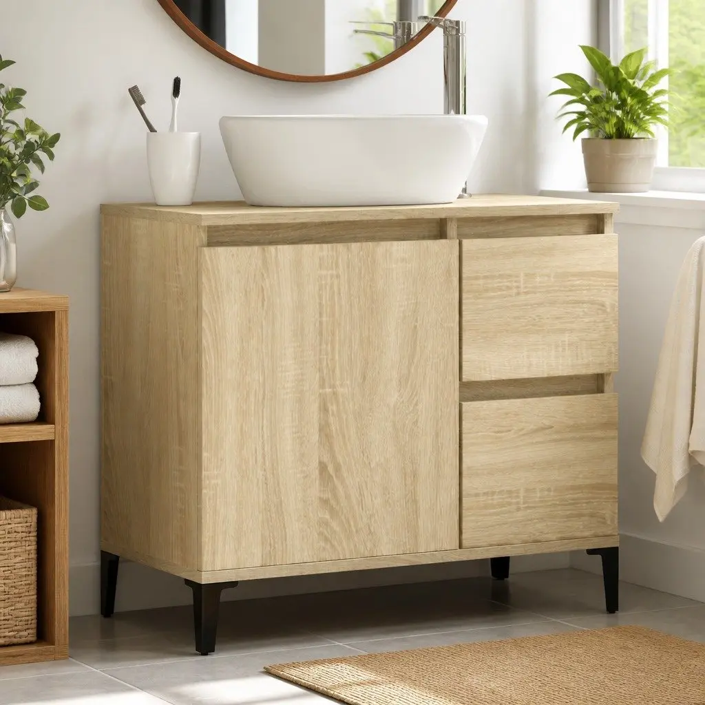 Bathroom Vanity Cabinet Engineered Wood 65x33x60cm Brown