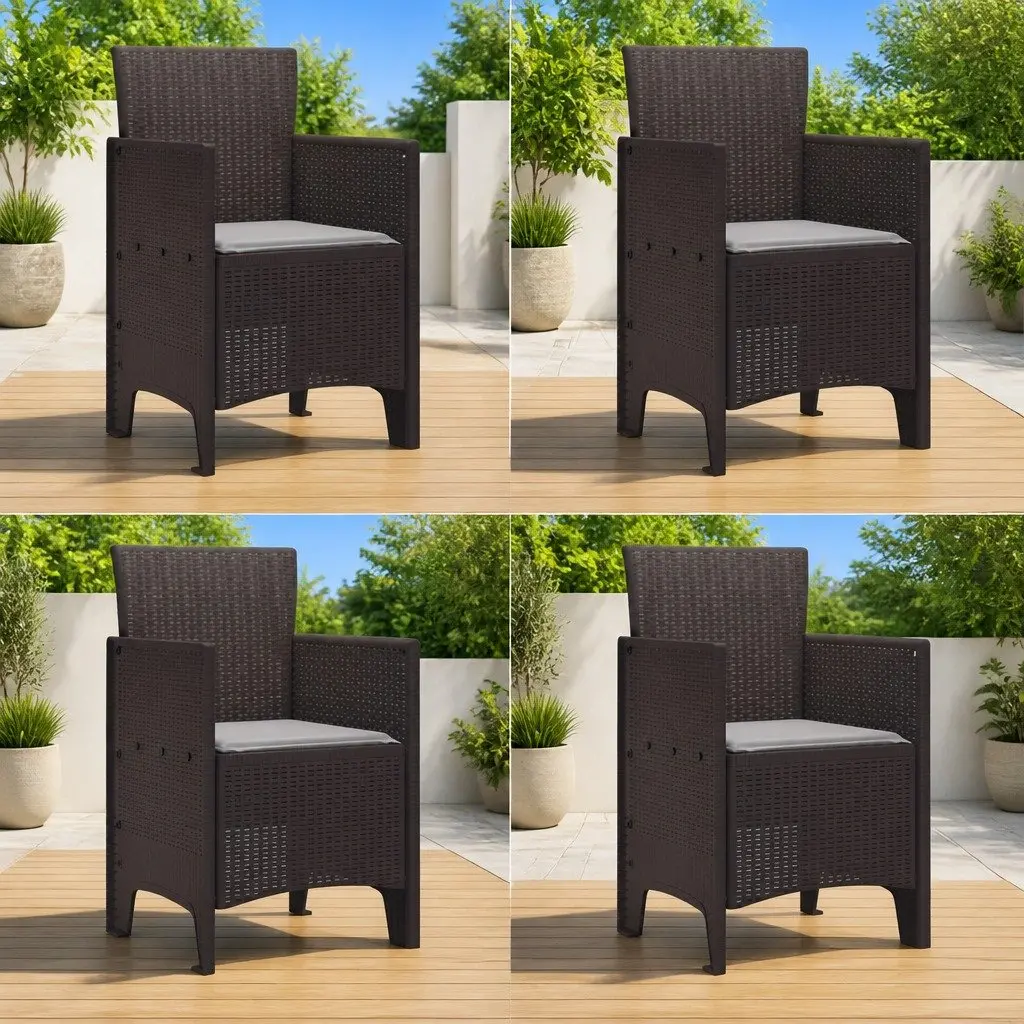 Outdoor Garden Chair Polypropylene 53 x 49 x 85 cm Brown 4 Piece Modern Seating Patio Furniture Set
