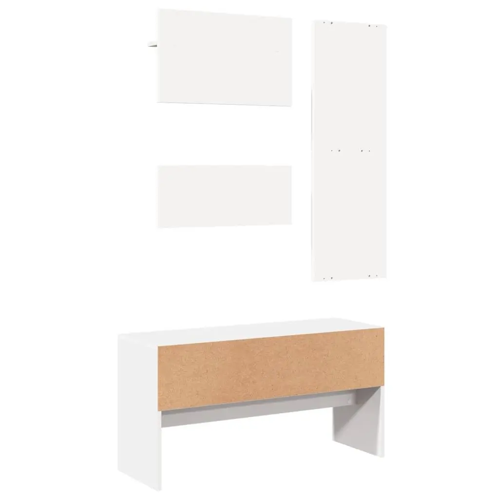 4 Piece Hallway Furniture Set Engineered Wood Storage Bench Mirror Coat Racks White