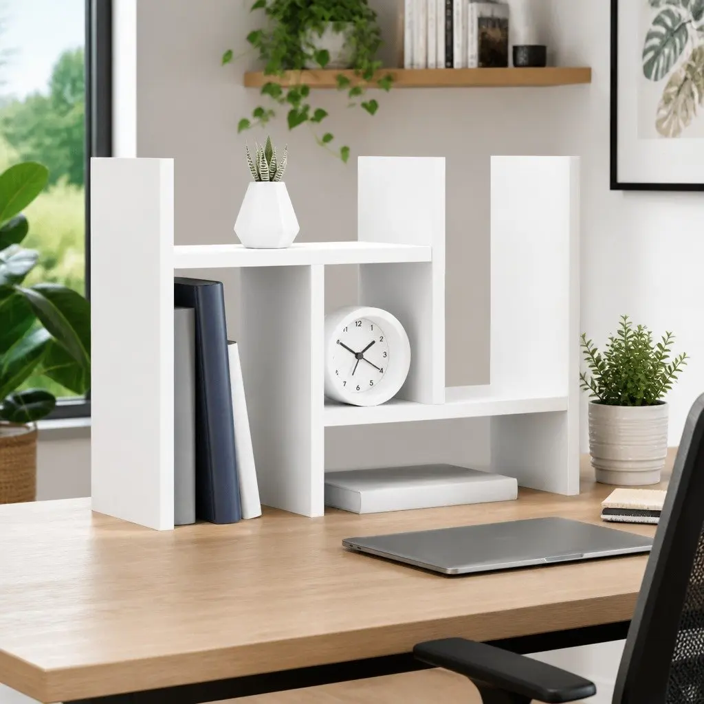 Desk Organiser Engineered Wood 34.5x15.5x35.5 cm White Storage Shelf Filing