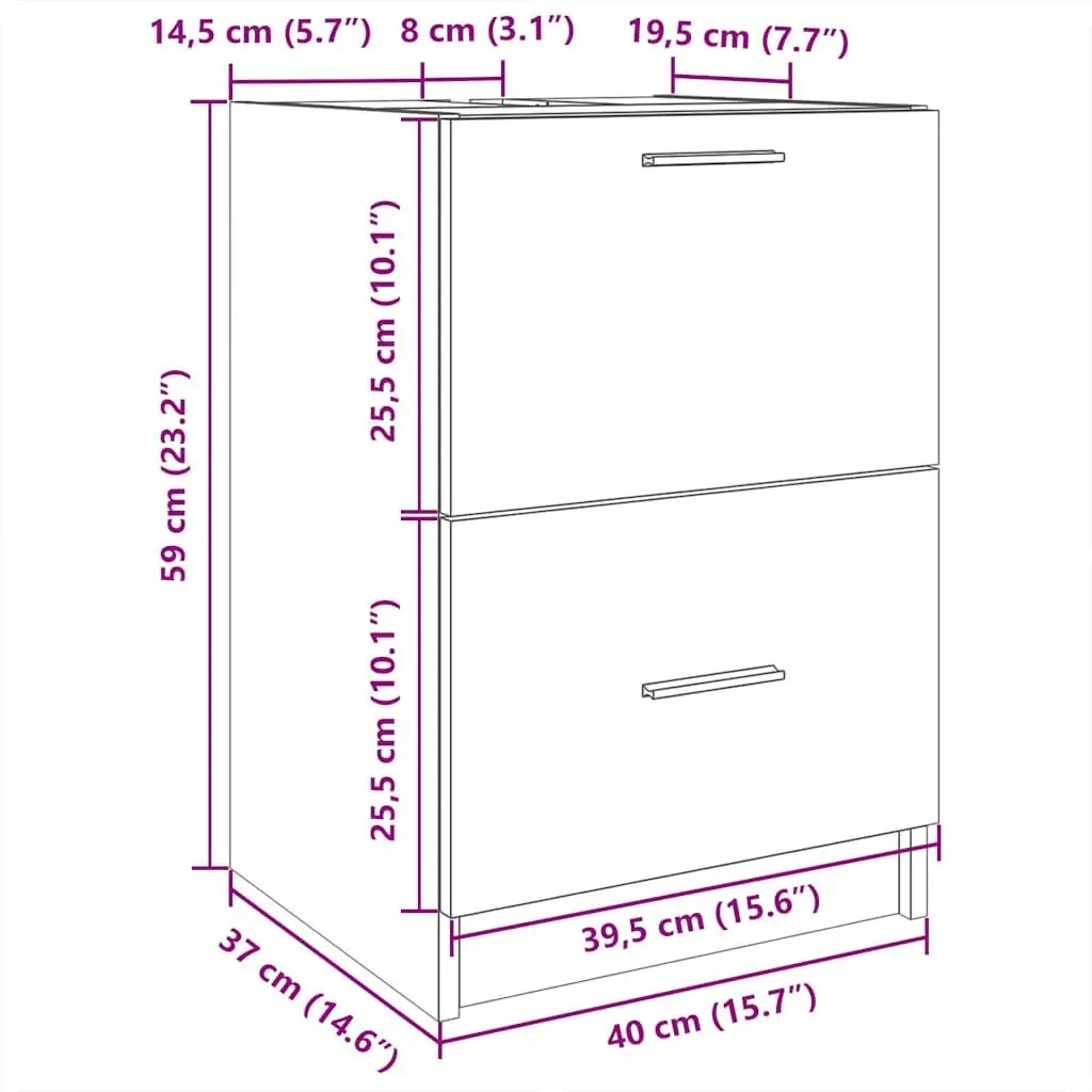 Bathroom Vanity Unit Engineered Wood 40x37x59cm White Under Sink Cabinet