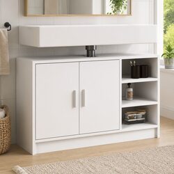 Functional Bathroom Sink Cabinet White 90x29x55cm