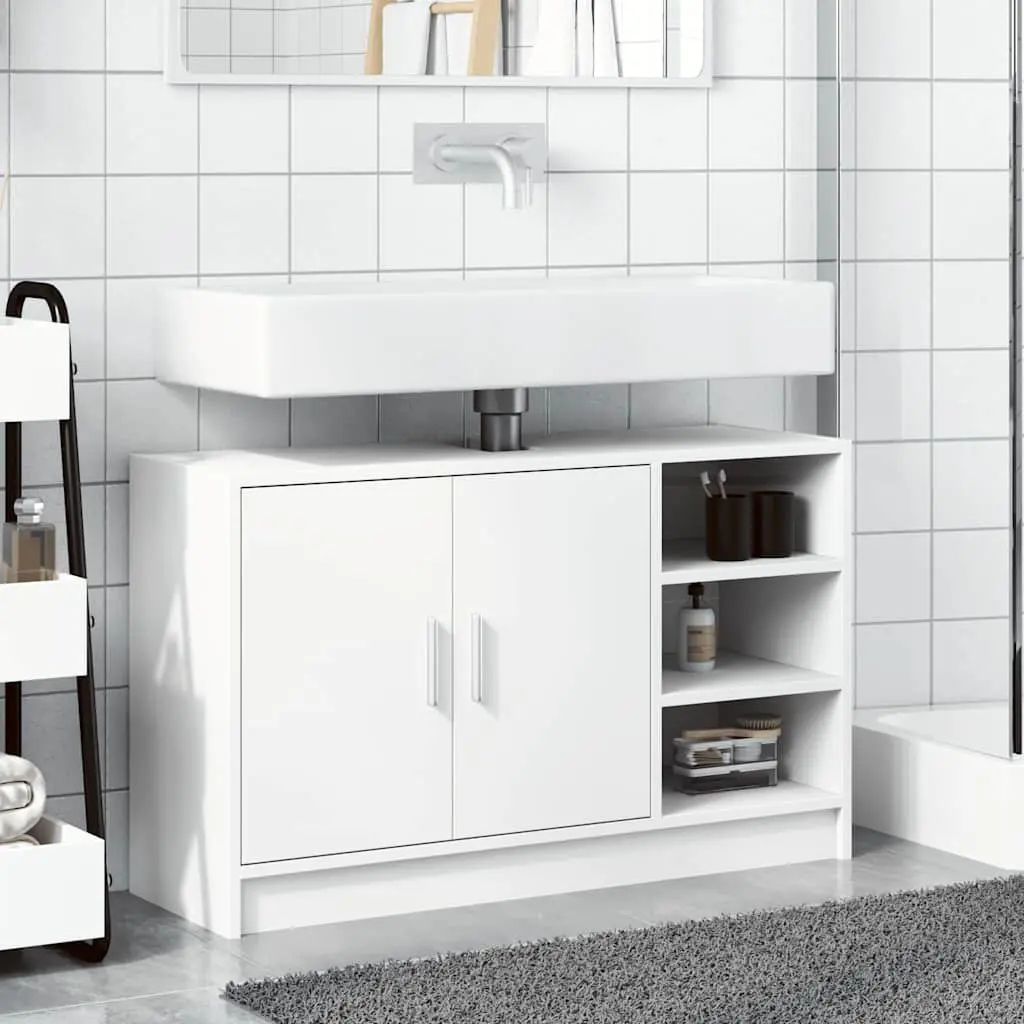 Bathroom Vanity Cabinet Engineered Wood 90cm White Sink Storage Furniture 29cm Depth 55cm Height