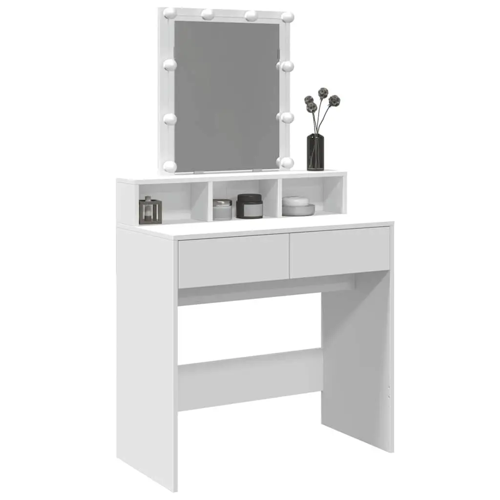 Dressing Table Engineered Wood 80cm White with LED Mirror and Storage Drawers