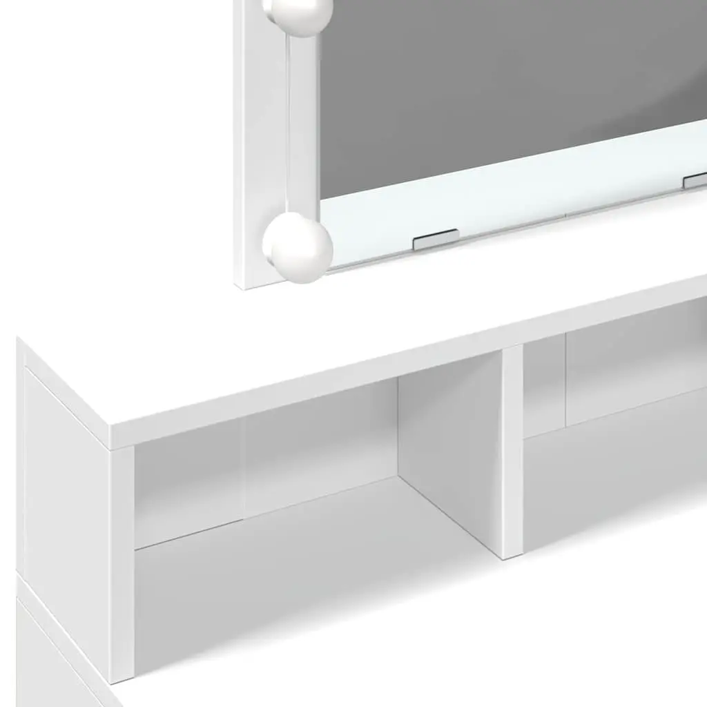 Dressing Table Engineered Wood 80cm White with LED Mirror and Storage Drawers