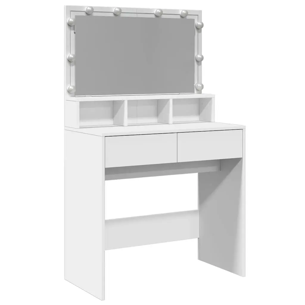 Dressing Table Engineered Wood 80 x 41 x 134.5 cm White with LED Mirror and Storage Drawers