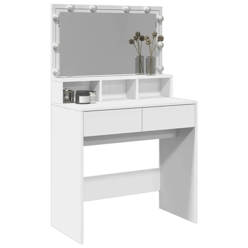 Dressing Table Engineered Wood 80 x 41 x 134.5 cm White with LED Mirror and Storage Drawers