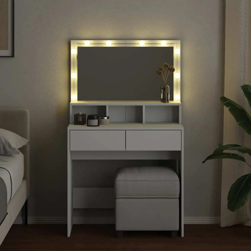 Dressing Table Engineered Wood 80 x 41 x 134.5 cm White with LED Mirror and Storage Drawers