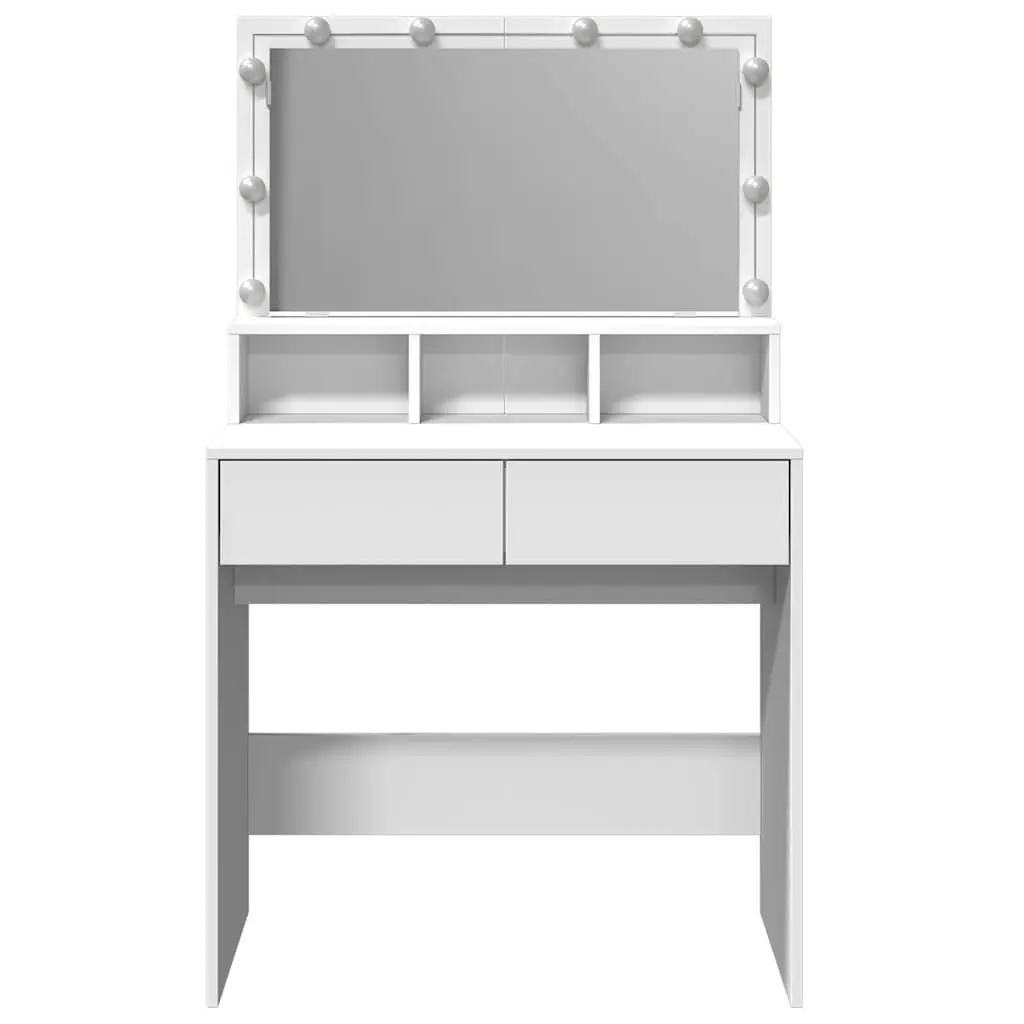 Dressing Table Engineered Wood 80 x 41 x 134.5 cm White with LED Mirror and Storage Drawers