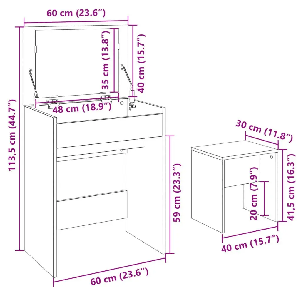 White Dressing Table with Mirror Stool Bedroom Vanity Makeup Storage