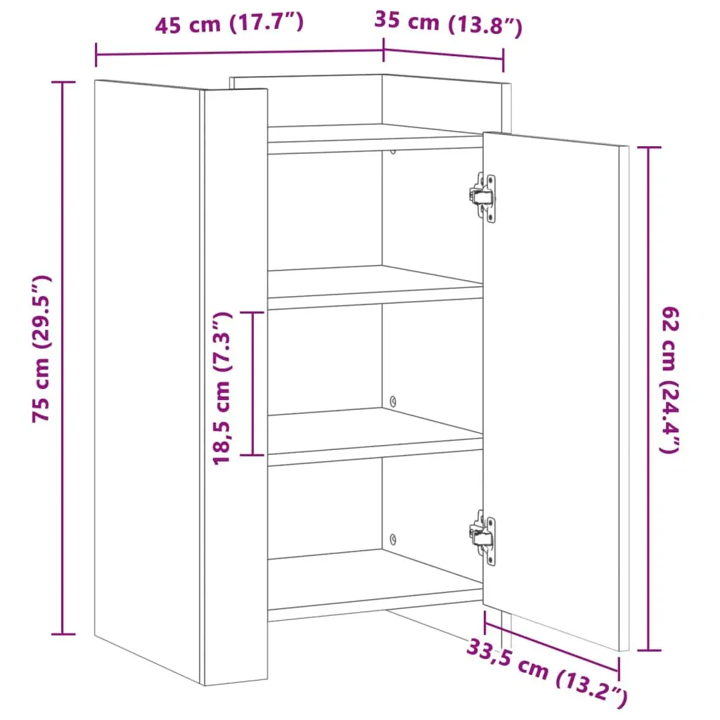 Storage Cabinet Engineered Wood White 75cm Height 45cm Width 35cm Depth Minimalist Sideboard Furniture