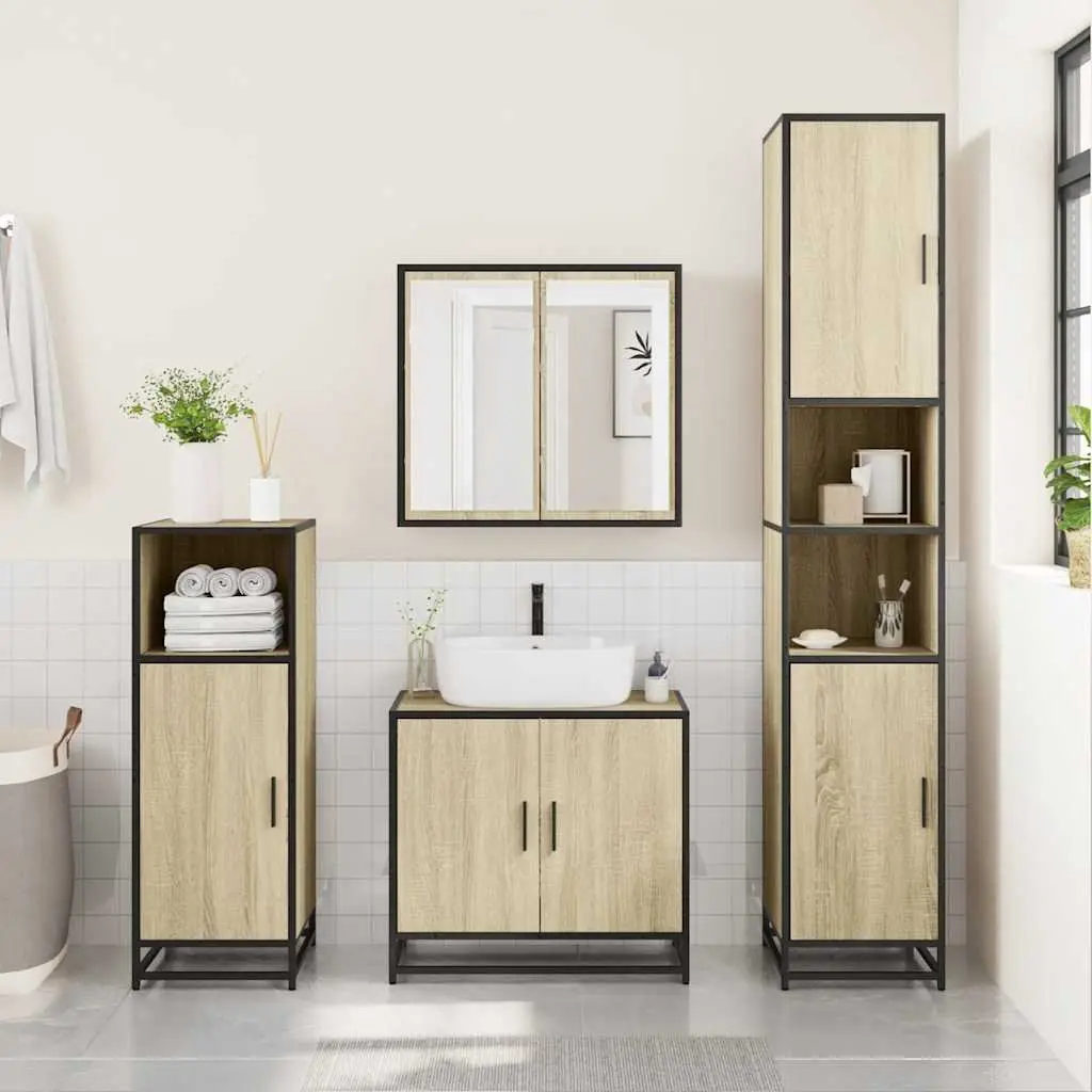 Bathroom Mirror Cabinet Wall-Mounted Storage Vanity Unit Brown Engineered Wood
