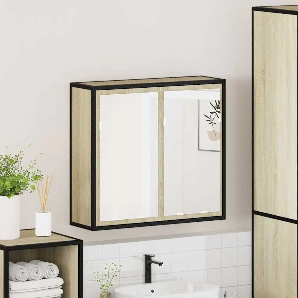 Bathroom Mirror Cabinet Wall-Mounted Storage Vanity Unit Brown Engineered Wood
