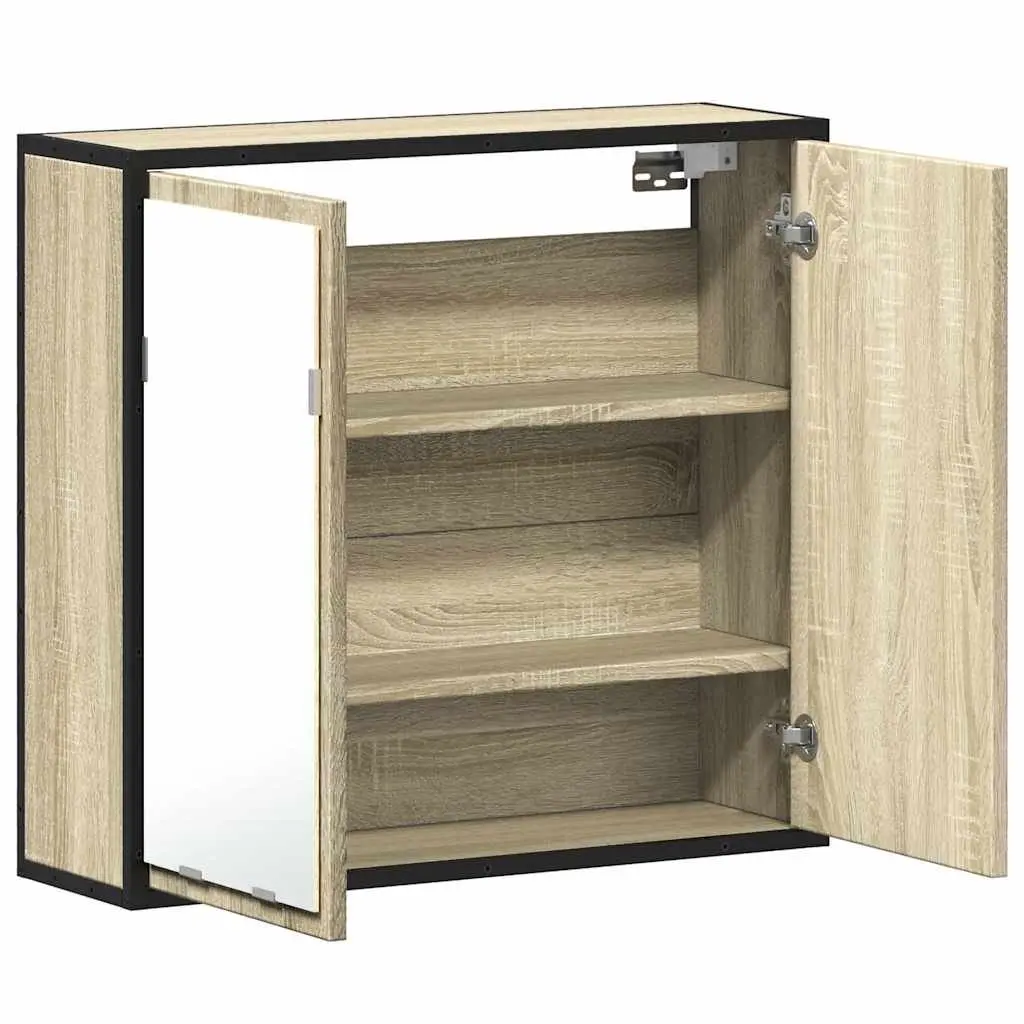 Bathroom Mirror Cabinet Wall-Mounted Storage Vanity Unit Brown Engineered Wood