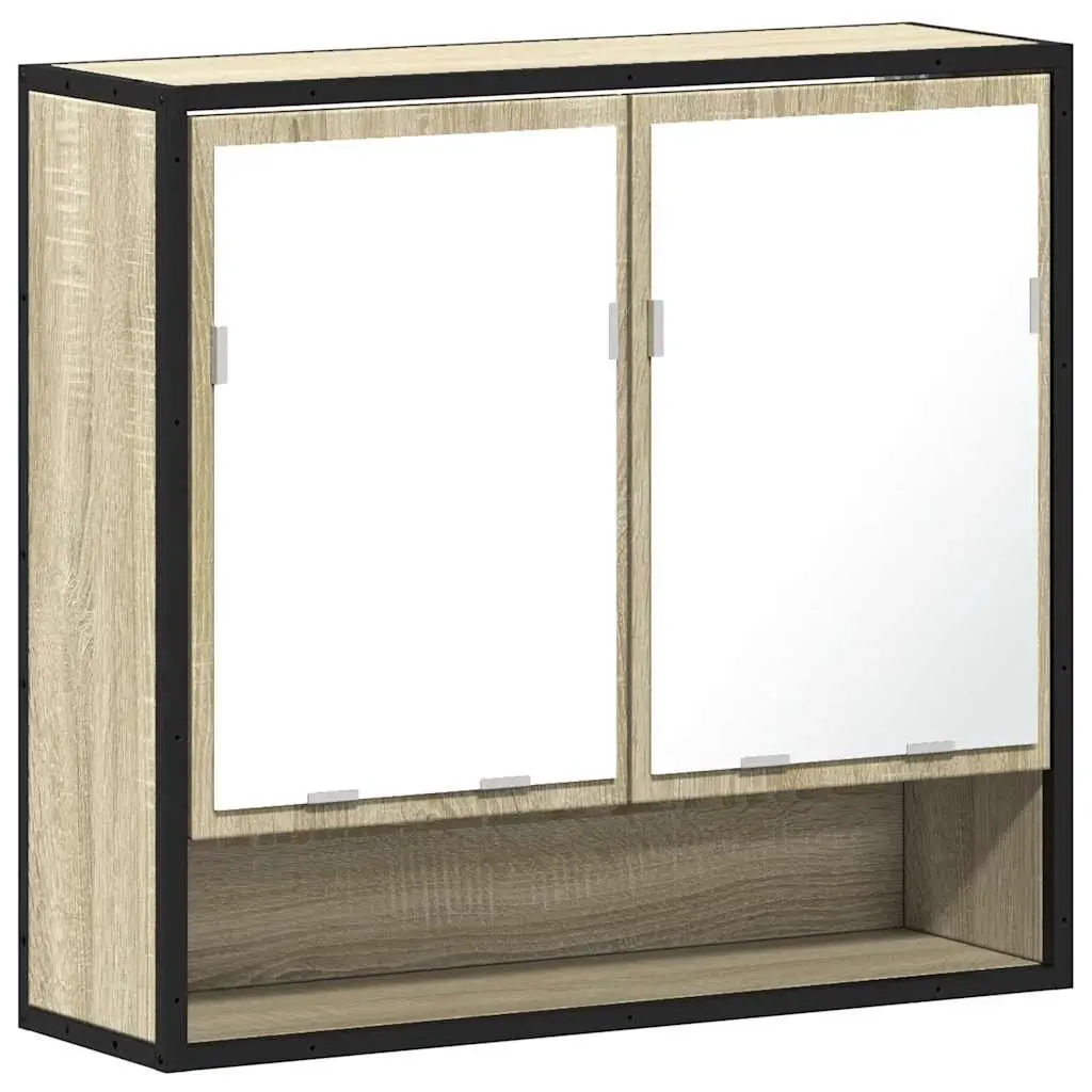 Bathroom Mirror Cabinet Engineered Wood Wall-Mounted 65W x 20D x 60H cm Brown