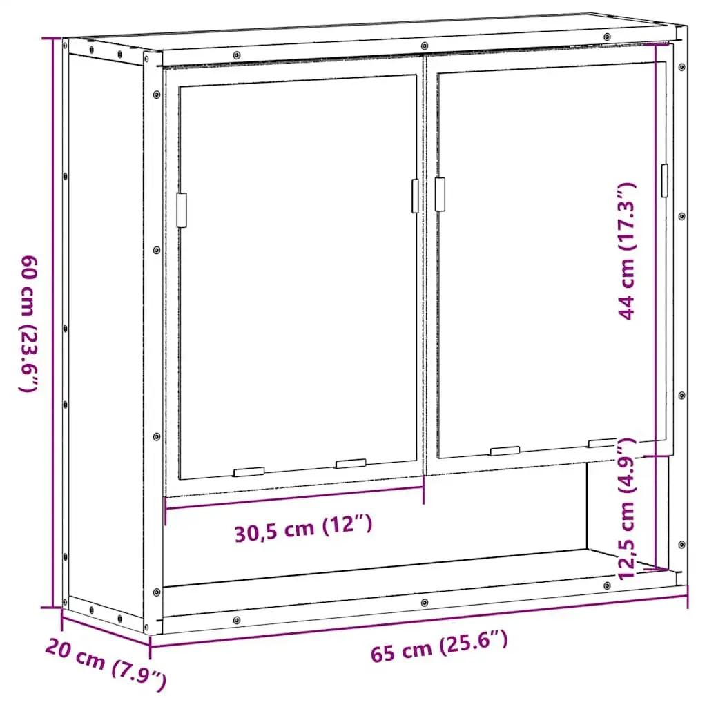 Bathroom Mirror Cabinet Engineered Wood Wall-Mounted 65W x 20D x 60H cm Brown
