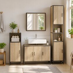 Bathroom Sink Cabinet Sonoma Oak Brown Engineered Wood Vanity Storage 90x33x60cm