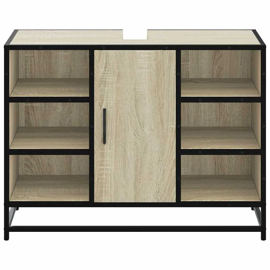 Sink Cabinet Engineered Wood Brown 80x33x60cm Sonoma Oak Storage with Metal Frame