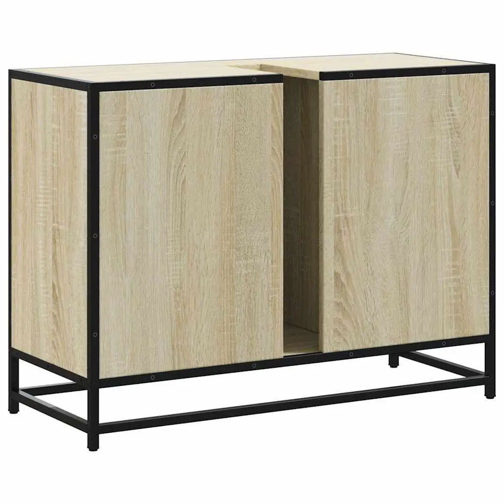 Sink Cabinet Engineered Wood Brown 80x33x60cm Sonoma Oak Storage with Metal Frame