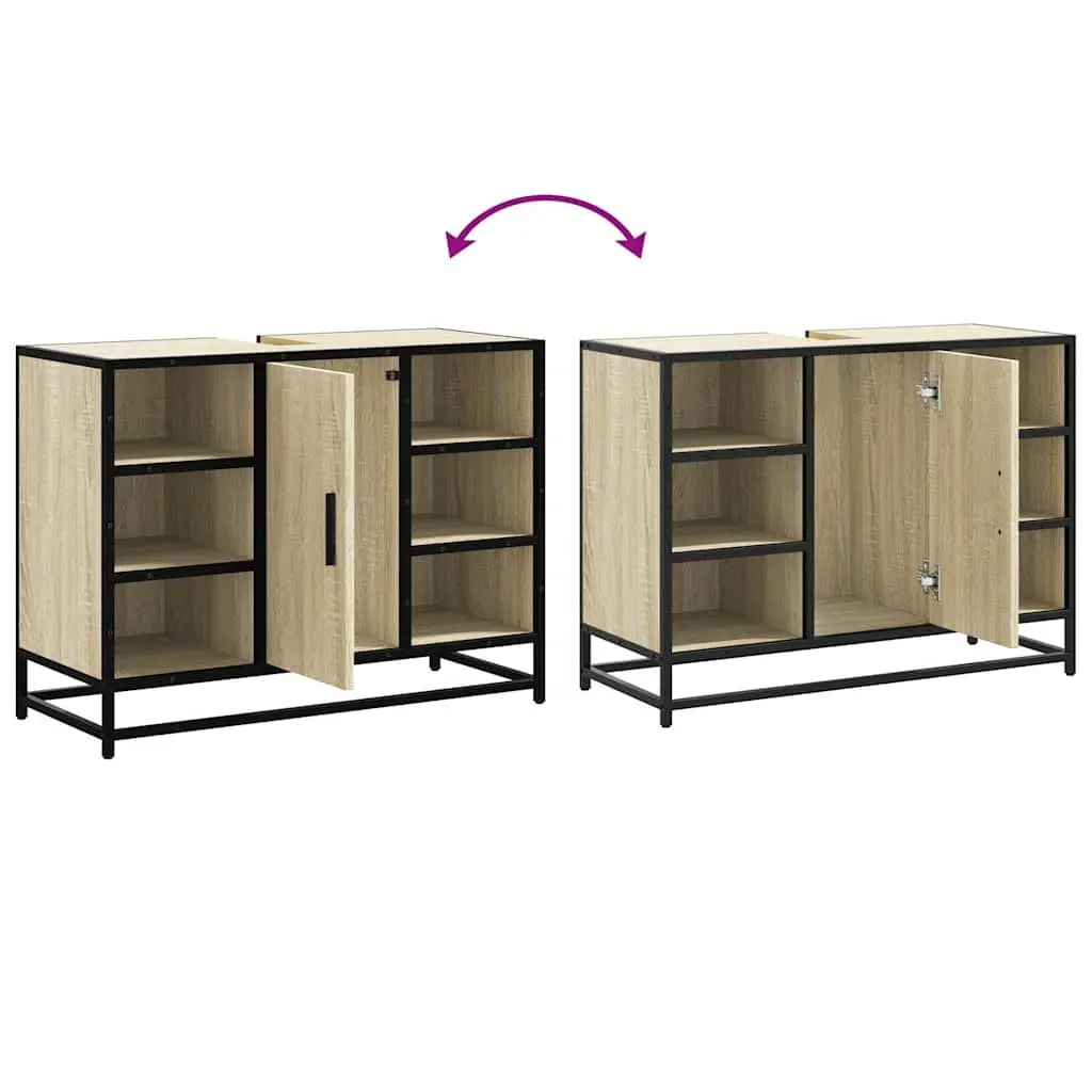 Sink Cabinet Engineered Wood Brown 80x33x60cm Sonoma Oak Storage with Metal Frame