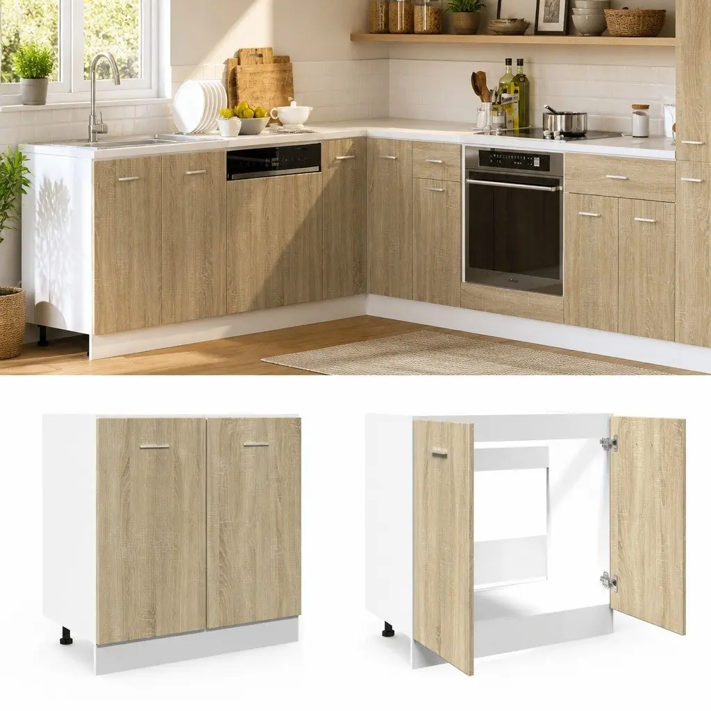 Bottom Kitchen Cabinet Engineered Wood 80 x 46 x 81.5 cm Brown Sonoma Oak Storage Unit with Doors