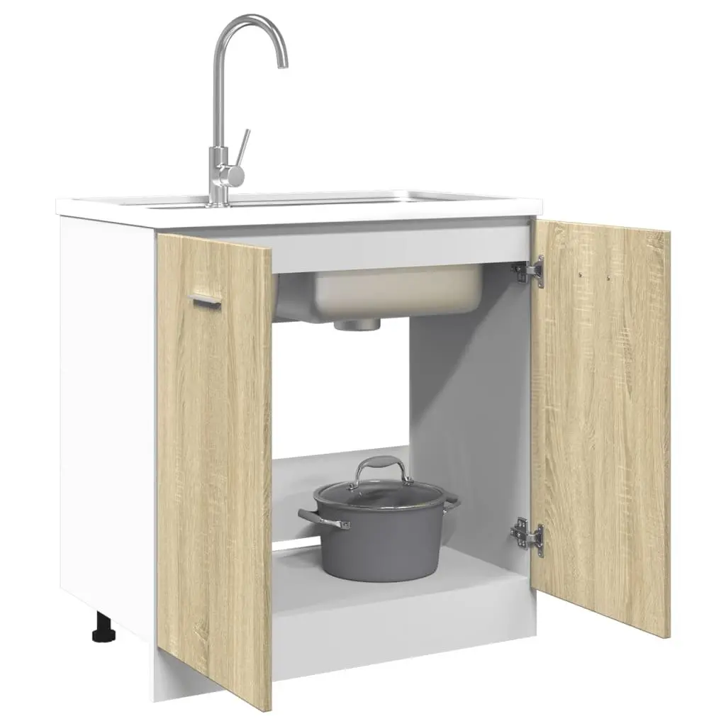 Bottom Kitchen Cabinet Engineered Wood 80 x 46 x 81.5 cm Brown Sonoma Oak Storage Unit with Doors