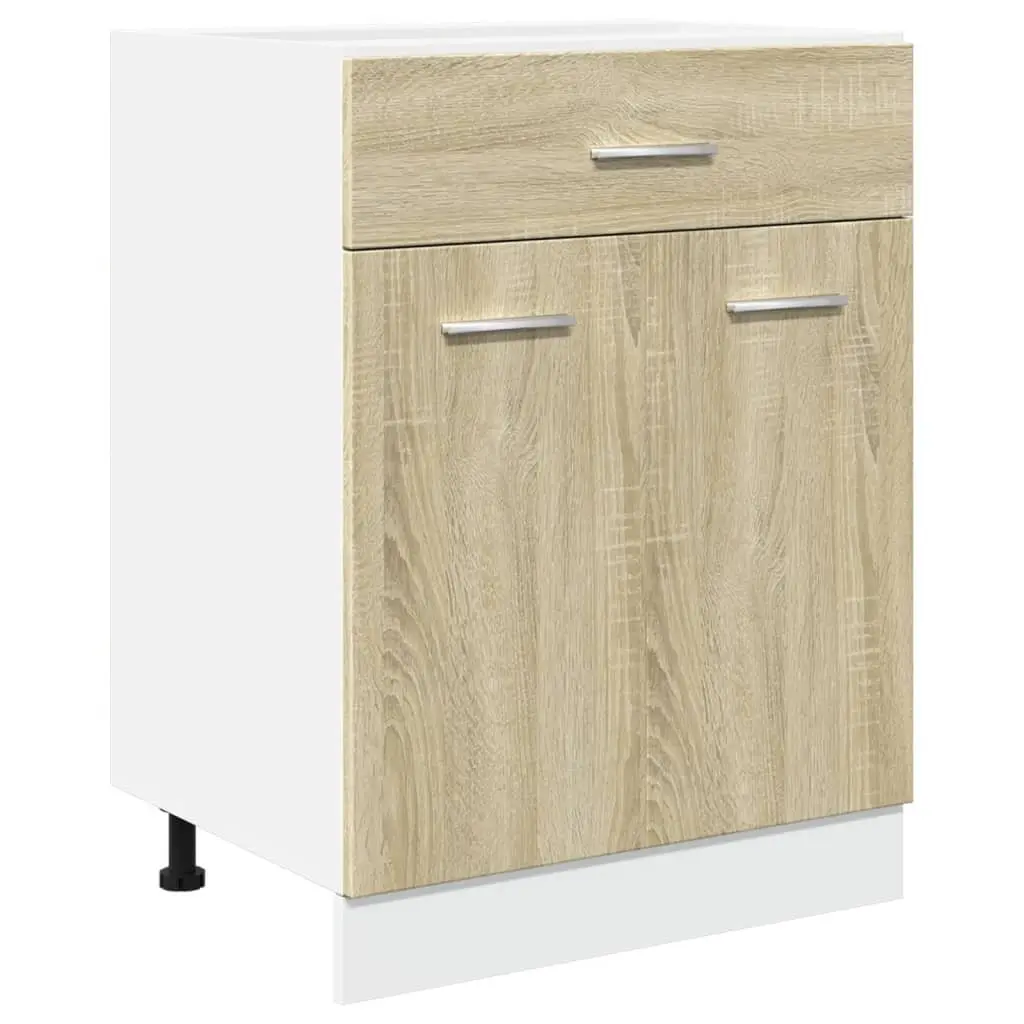 Kitchen Cabinet Storage Unit Brown Engineered Wood with Drawer and Shelves 60x46x81.5cm