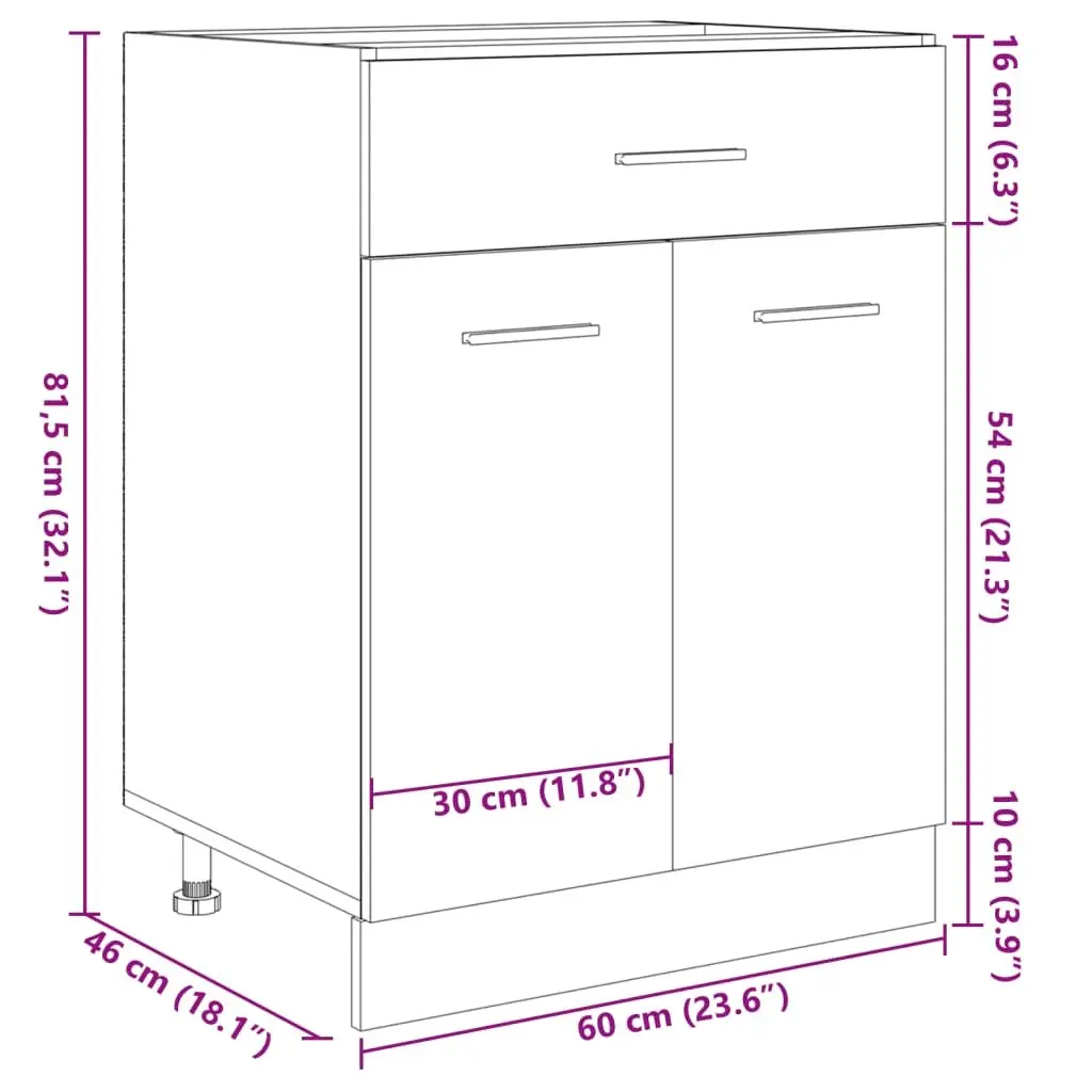 Kitchen Cabinet Storage Unit Brown Engineered Wood with Drawer and Shelves 60x46x81.5cm
