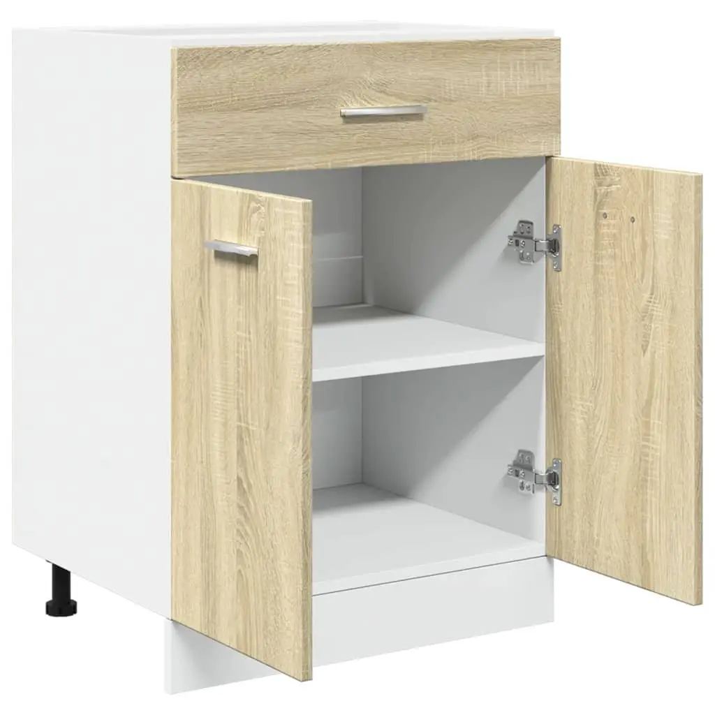 Kitchen Cabinet Storage Unit Brown Engineered Wood with Drawer and Shelves 60x46x81.5cm