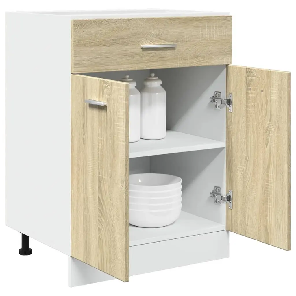 Kitchen Cabinet Storage Unit Brown Engineered Wood with Drawer and Shelves 60x46x81.5cm
