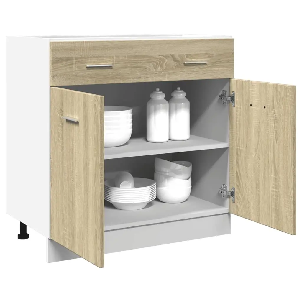Kitchen Cabinet Brown Engineered Wood Storage Drawer Bottom 80cm