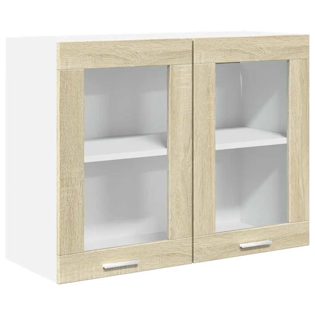 Hanging Glass Cabinet Engineered Wood 80x31x60cm Brown Wall Mounted Kitchen Storage