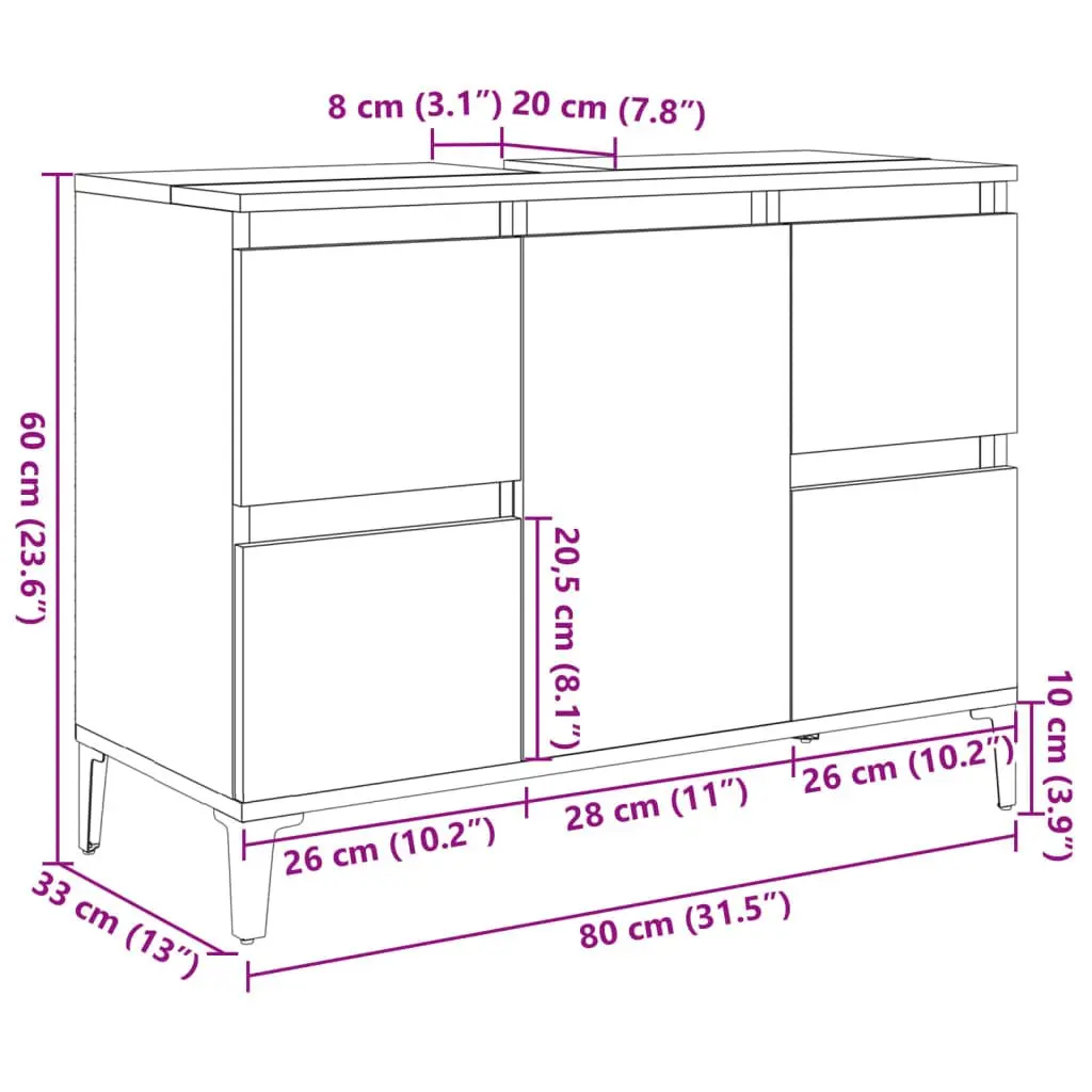 Bathroom Sink Cabinet Vanity Unit Brown Storage Drawers Door Compartment