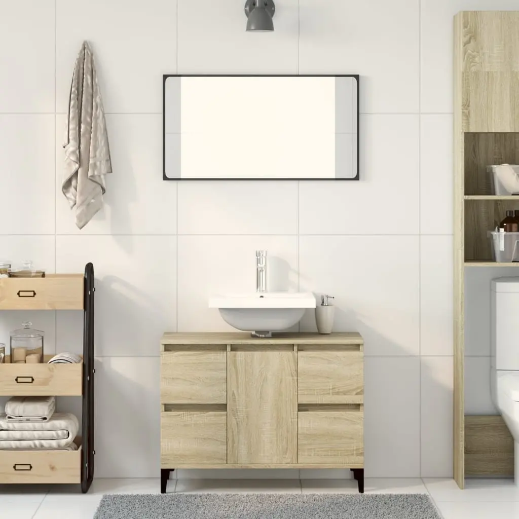 Bathroom Sink Cabinet Vanity Unit Brown Storage Drawers Door Compartment
