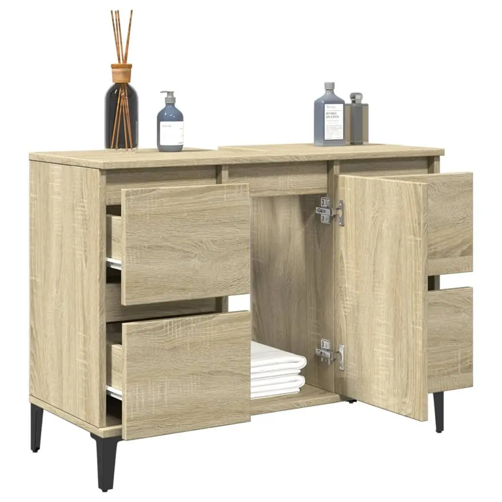 Bathroom Sink Cabinet Vanity Unit Brown Storage Drawers Door Compartment