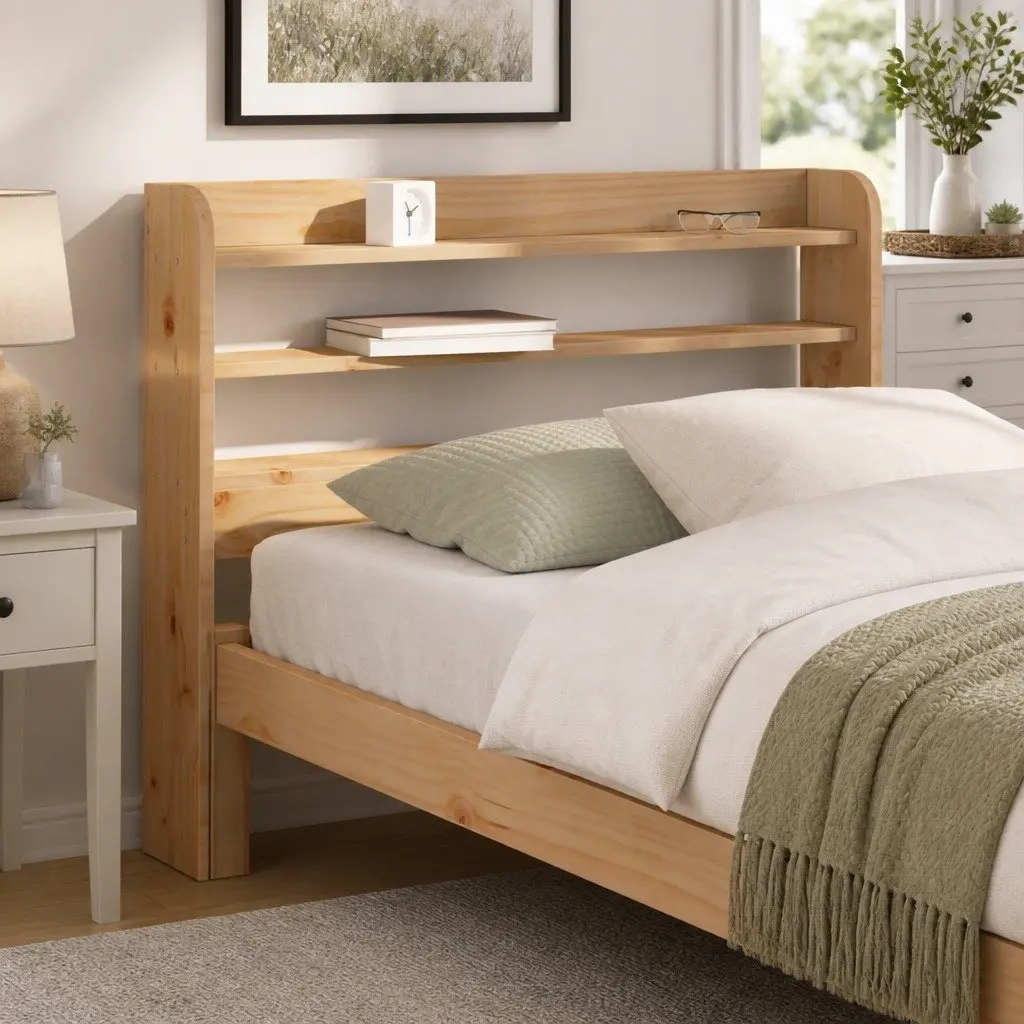 Headboard Freestanding Solid Pinewood 90 cm Brown with Shelves