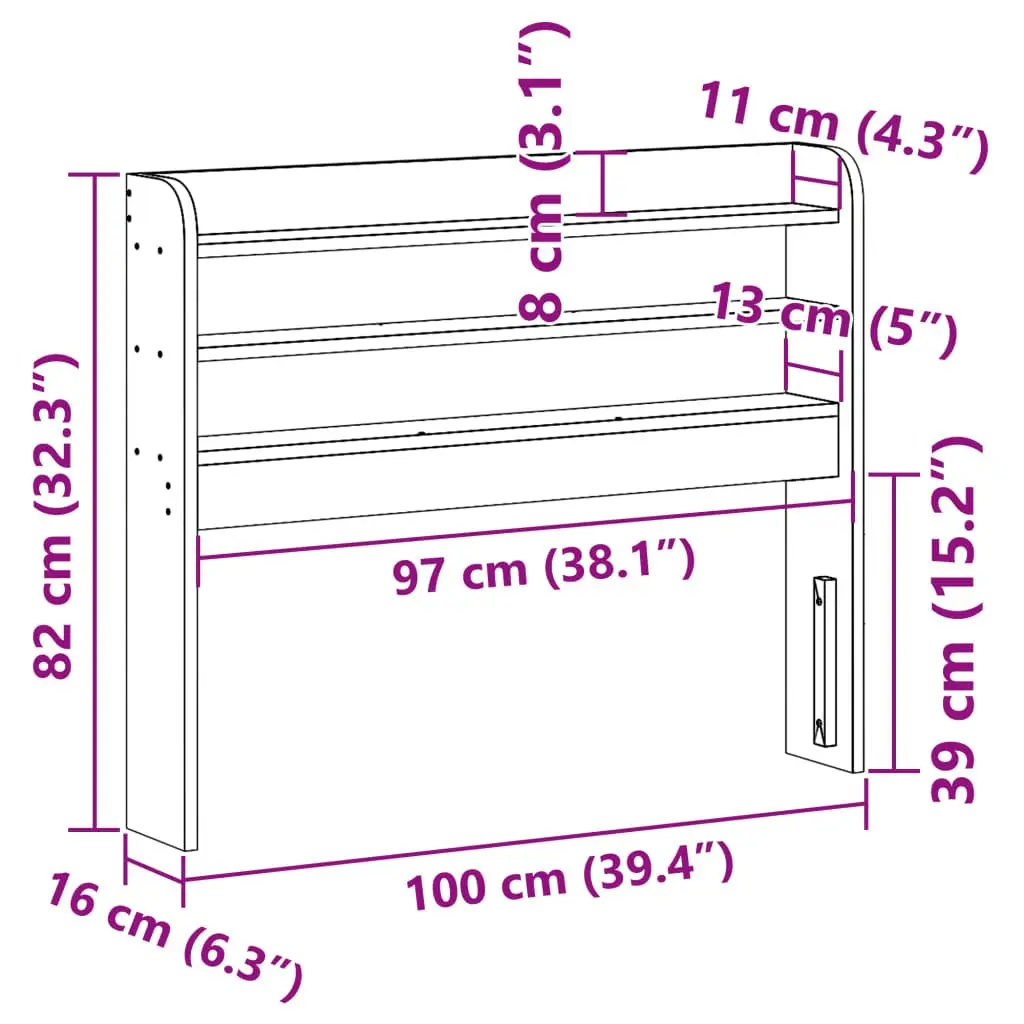Headboard Freestanding Solid Pinewood 90 cm Brown with Shelves