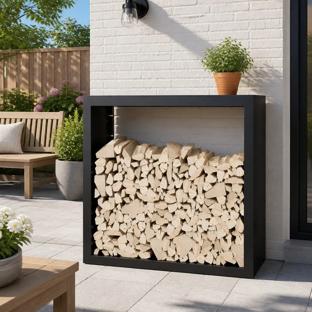 Firewood Rack Steel 100x40x100cm Black Log Storage