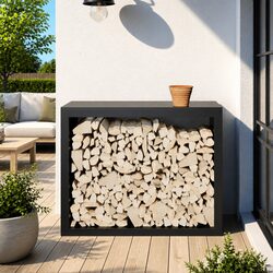 Practical Black Steel Log Rack for Firewood Storage