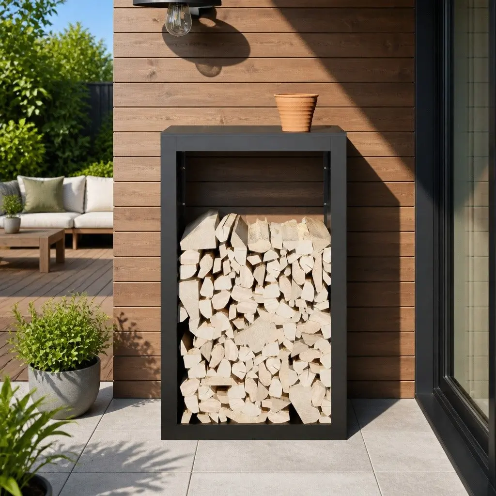 Firewood Rack Steel 60 x 40 x 100 cm Black Log Storage Stand Holder Fireplace Wood Stove