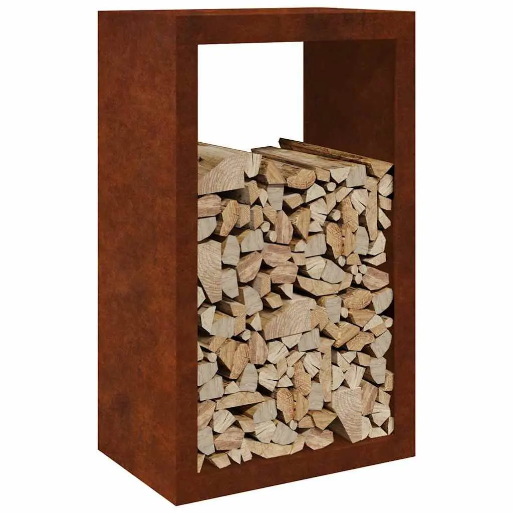 Log Storage Holder Weathering Steel Brown 60x40x100cm Firewood Rack for Garden Fireplace