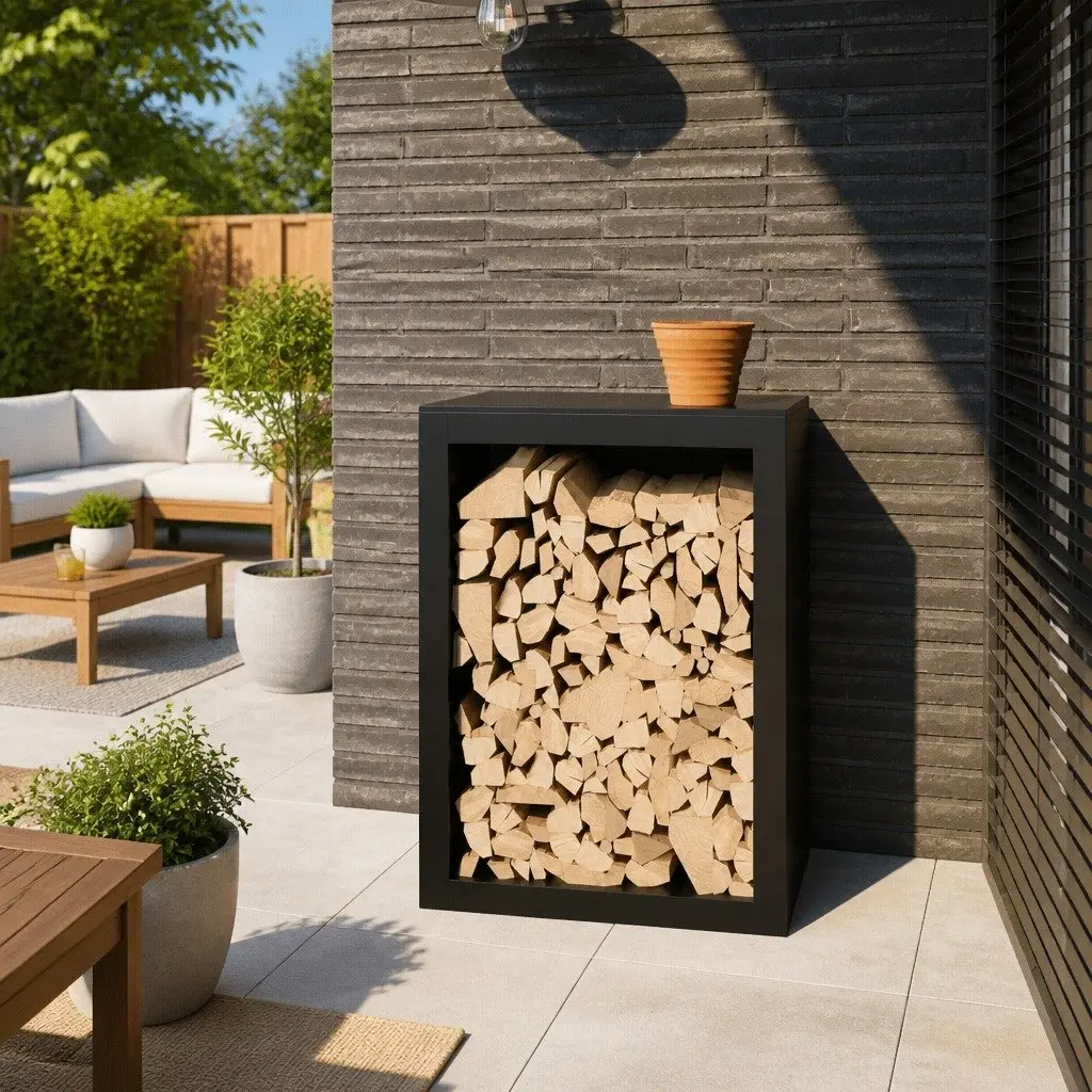 Firewood Rack Steel 60 x 40 x 80 cm Black Storage Log Holder Stand