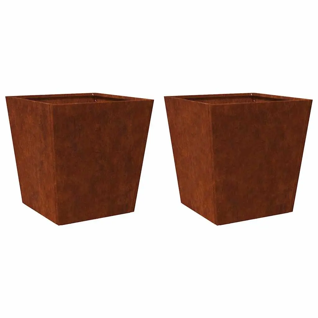Garden Planters 2 pcs 50x50x50 cm Weathering Steel Brown Outdoor Raised Planter