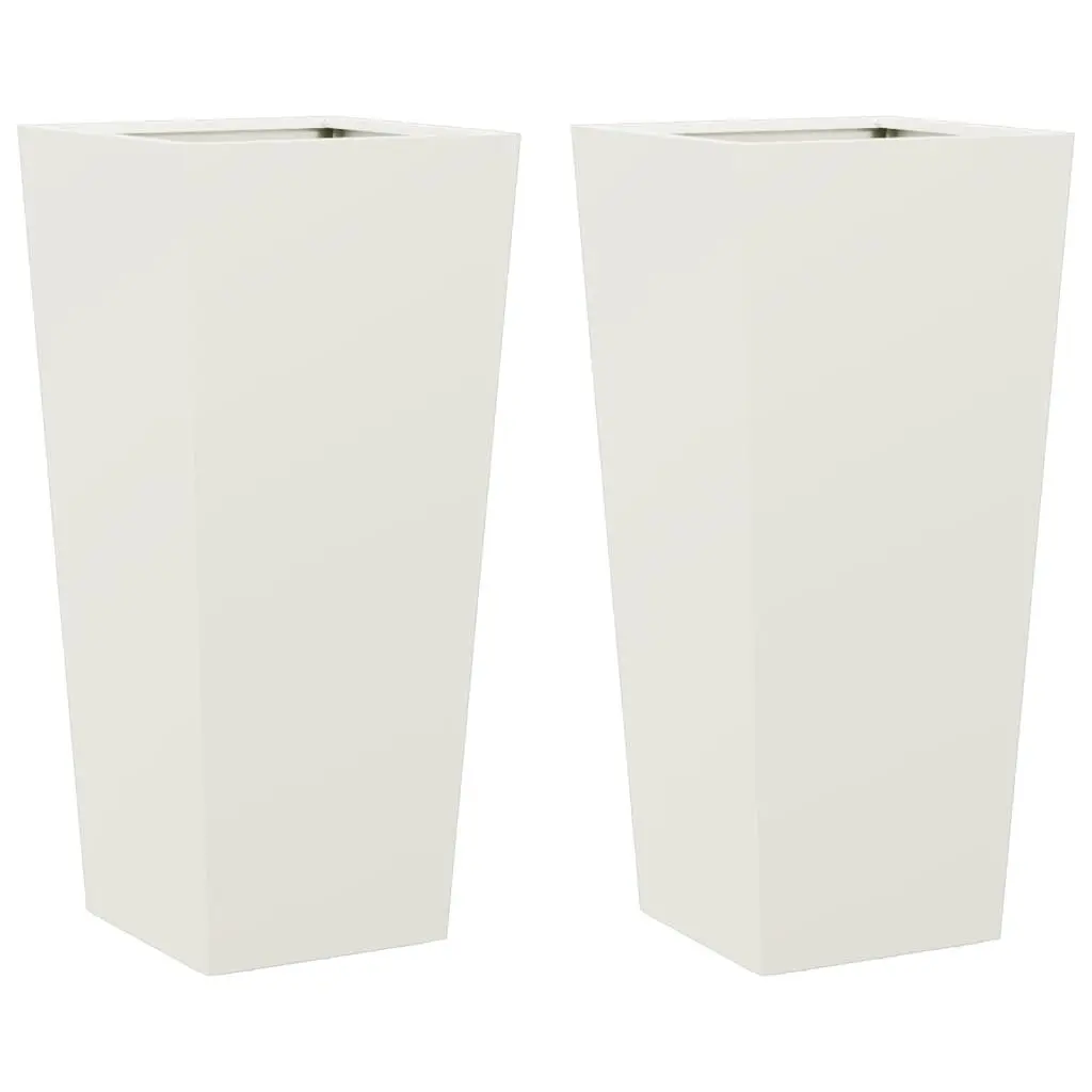 Garden Planters 2 pcs White 35x35x75 cm Steel Outdoor Pots Flowers Plants Decor